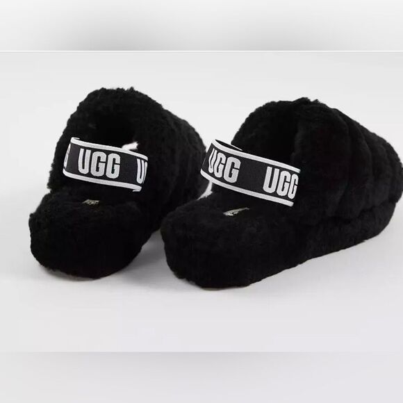 Ugg Plush Fluff Yeah Slide Sandal Slippers Black sheepskin slippers Size 10. New - Picture 4 of 17